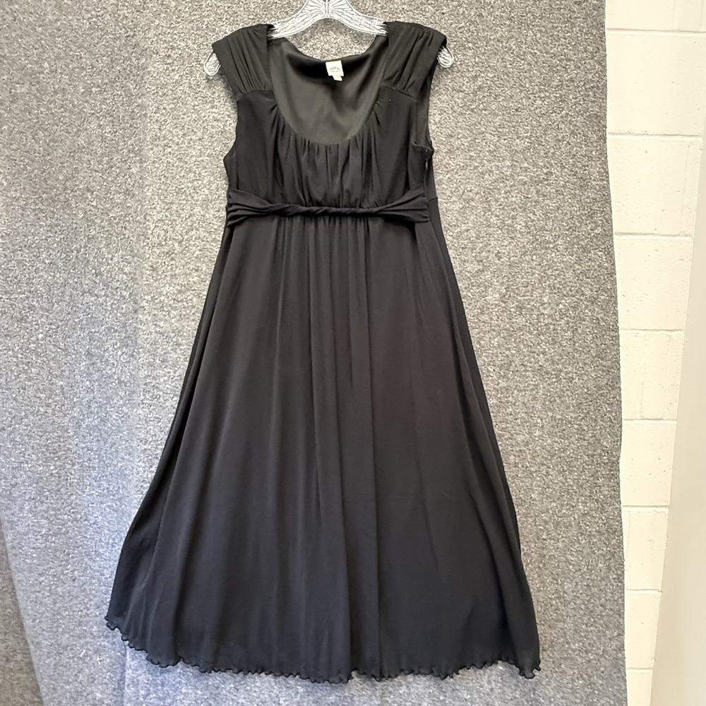 Black Chiffon Cocktail Midi Dress Size 12 Dark Romantic Grecian Goddess Formal